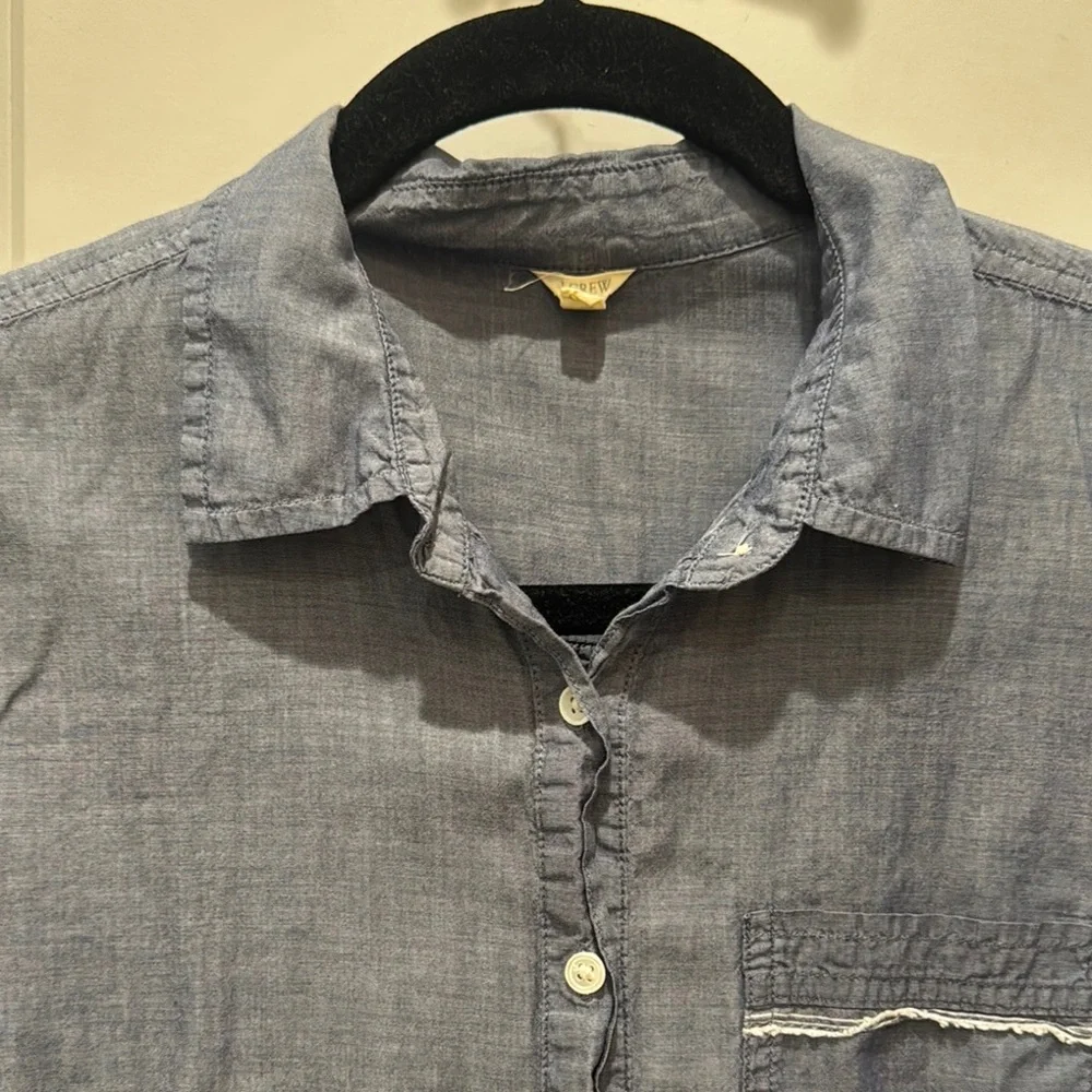 J.CREW Chambray Selvedge Edge Long Popover Blue Tunic Shirt Women’s XS